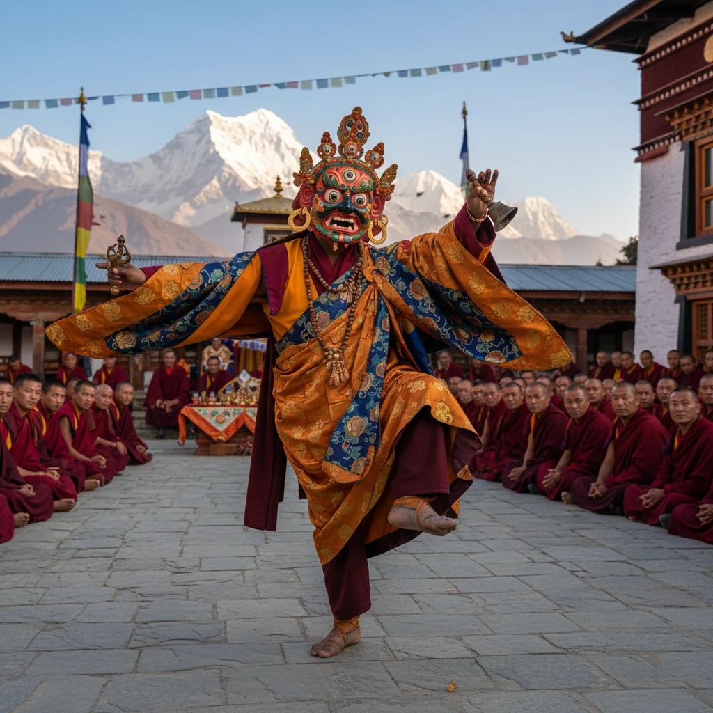 A masked monk dance during the Mani Rimdu festival at Tengboche